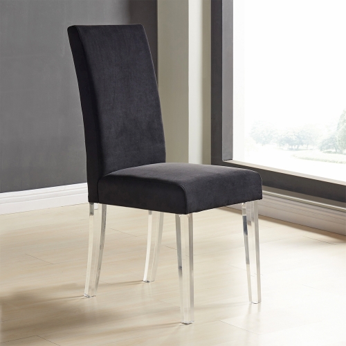 Dalia Modern Dining Chair in Black Velvet on Acrylic Legs (Set of 2)