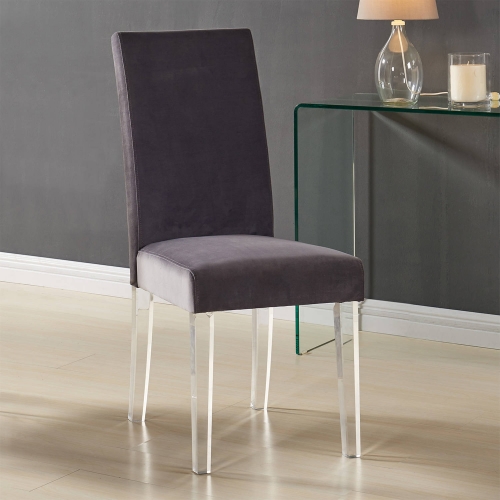 Dalia Modern Dining Chair in Gray Velvet on Acrylic Legs (Set of 2)