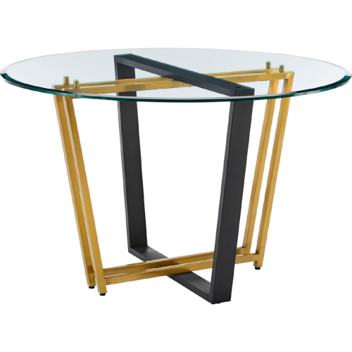 Devi 48" Round Dining Table in Gold Stainless Steel, Black Iron & Glass