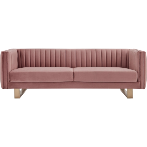 Delilah 86" Sofa Channel Tufted in Blush Velvet w/ Brushed Gold Legs