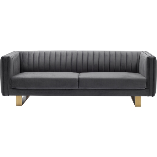 Delilah Sofa in Channel Tufted Dark Grey Velvet w/ Gold Legs