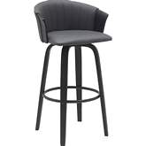 Diana 30" Swivel Bar Stool in Black Wood & Gray Leatherette