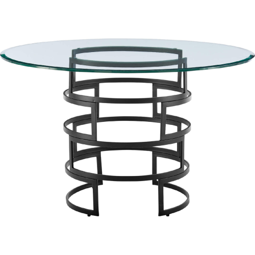 Diaz 48" Round Dining Table in Matte Black Iron & Glass