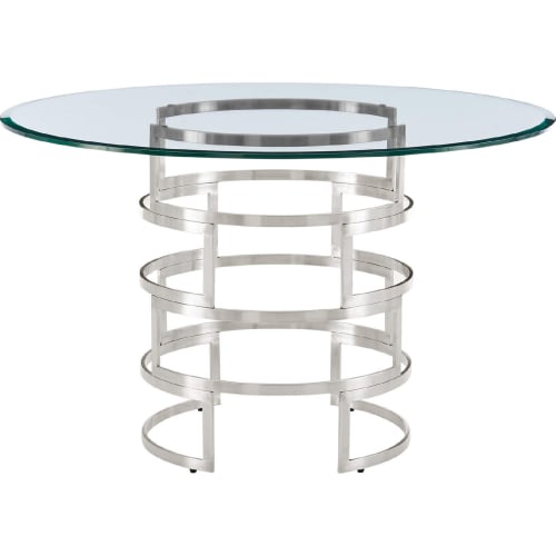 Diaz 48" Round Dining Table in Brushed Stainless Steel & Glass