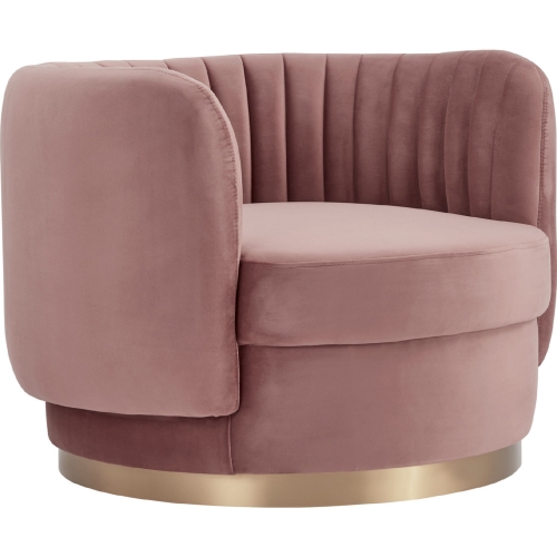 Davy Swivel Accent Chair in Channel Tufted Blush Velvet & Gold (Set of 2)