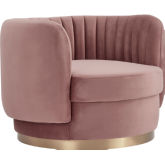 Davy Swivel Accent Chair in Channel Tufted Blush Velvet & Gold (Set of 2)