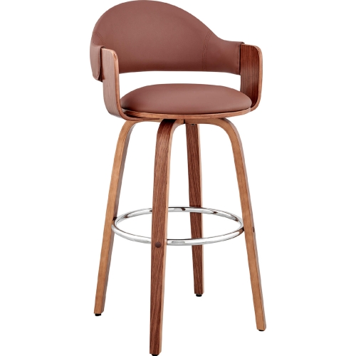 Daxton 26" Swivel Counter Stool in Brown Leatherette & Walnut Finish