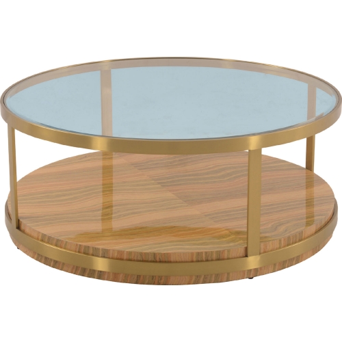 Hattie Coffee Table in Light Wood, Glass & Brushed Gold Metal