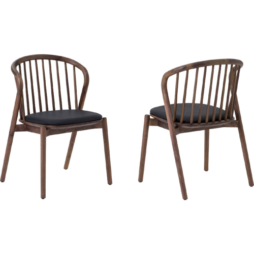 Echo Dining Chair in Walnut Wood & Black Leatherette (Set of 2)