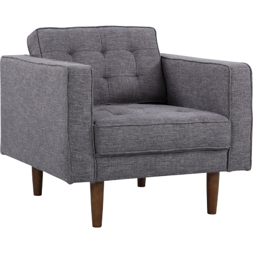 Element Mid-Century Arm Chair in Tufted Dark Gray Linen on Walnut Legs (Set of 2)