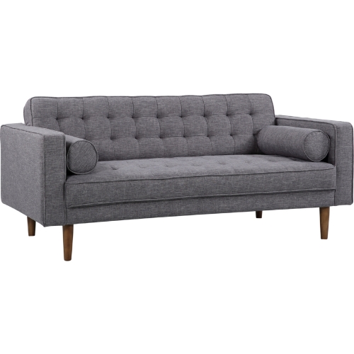 Element Mid Century Loveseat in Tufted Dark Gray Linen on Walnut Legs