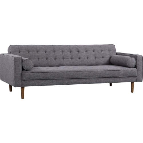 Element Mid Century Sofa in Tufted Dark Gray Linen on Walnut Legs