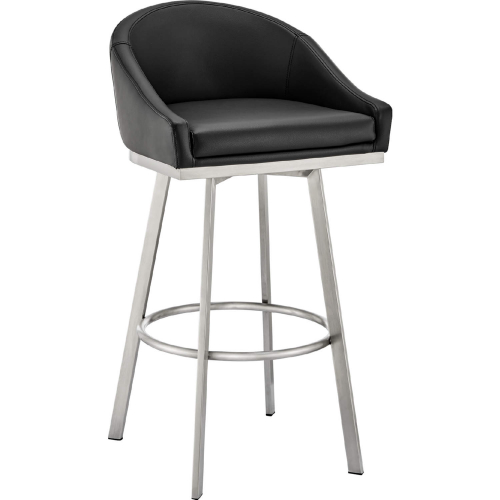 Eleanor 26" Swivel Counter Stool in Brushed Stainless Steel and Black Leatherette