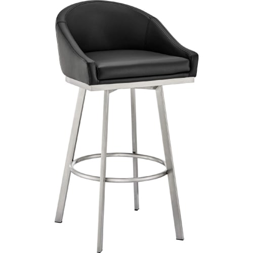 Eleanor 30" Swivel Bar Stool in Brushed Stainless Steel & Black Leatherette