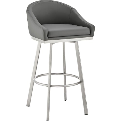 Eleanor 26" Swivel Counter Stool in Brushed Stainless Steel & Gray Leatherette