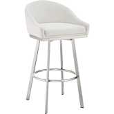 Eleanor 30" Swivel Bar Stool in Brushed Stainless Steel & White Leatherette