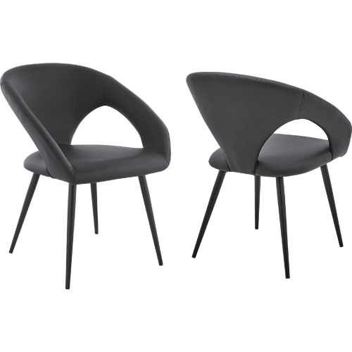 Elin Dining Chair in Gray Leatherette & Black Metal (Set of 2)