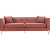 Everest 90" Sofa Blush Fabric & Brushed Gold Legs