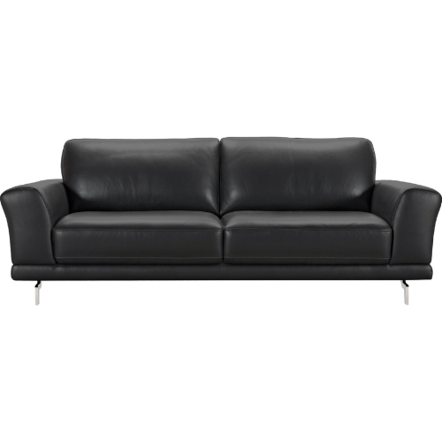 Everly Sofa in Black Leather on Brushed Stainless Steel