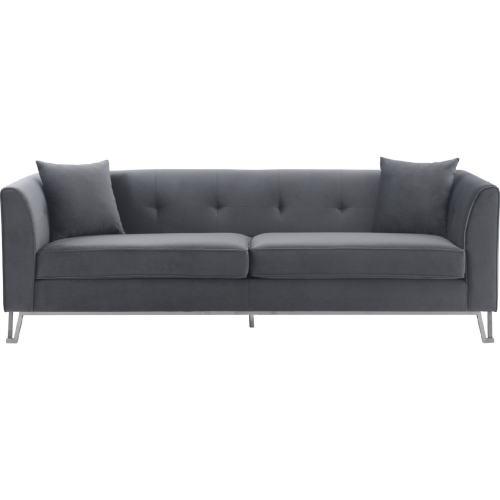 Everest 90" Sofa in Grey Fabric & Brushed Stainless Steel Legs