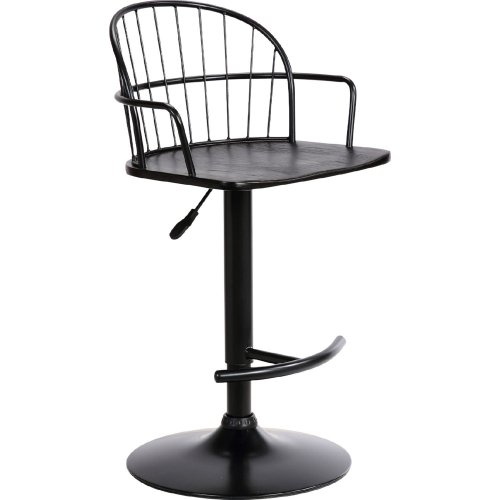 Edward Adjustable Height Bar Stool in Black Wood & Metal