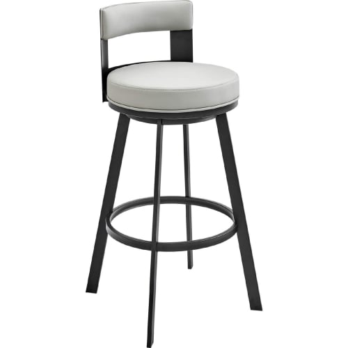 Flynn 30" Swivel Bar Stool in Black Metal & Light Gray Leatherette