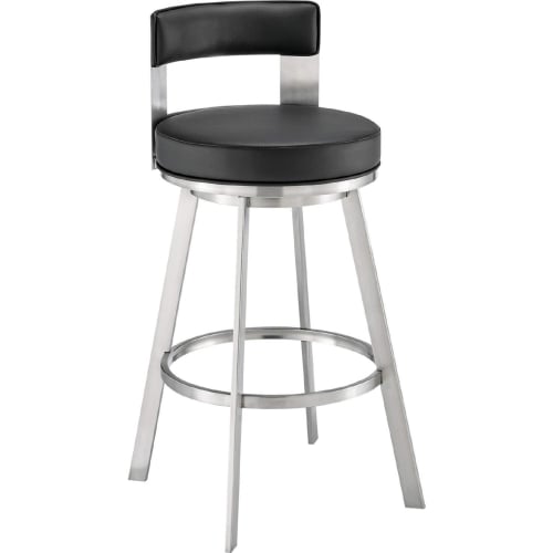 Flynn 26" Swivel Counter Stool in Brushed Stainless Steel & Black Leatherette