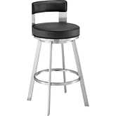 Flynn 30" Swivel Bar Stool in Brushed Stainless Steel & Black Leatherette