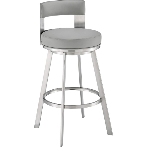 Flynn 26" Swivel Counter Stool in Brushed Stainless Steel & Light Gray Leatherette