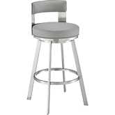 Flynn 26" Swivel Counter Stool in Brushed Stainless Steel & Light Gray Leatherette