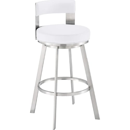 Flynn 26" Swivel Counter Stool in Brushed Stainless Steel & White Leatherette