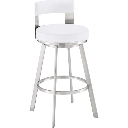 Flynn 30" Swivel Bar Stool in Brushed Stainless Steel & White Leatherette