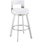 Flynn 30" Swivel Bar Stool in Brushed Stainless Steel & White Leatherette