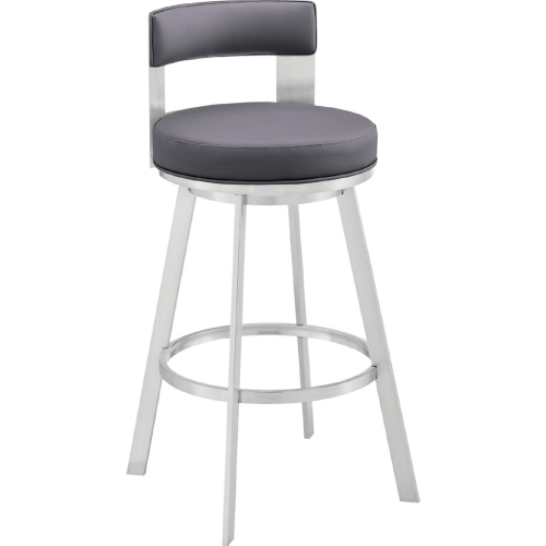 Flynn 26" Swivel Counter Stool in Silver Metal & Gray Leatherette