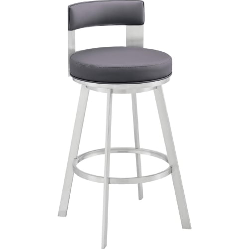 Flynn 30" Swivel Bar Stool in Silver Metal & Gray Leatherette