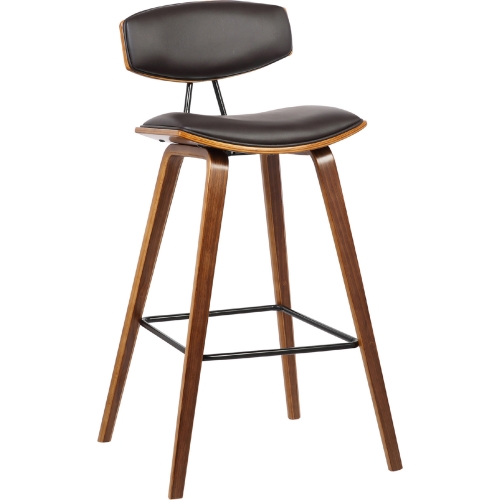 Fox 30" Bar Stool in Brown Leatherette & Walnut Wood