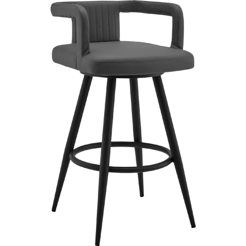 Gabriele 26" Swivel Counter Stool in Gray Leatherette & Black Metal