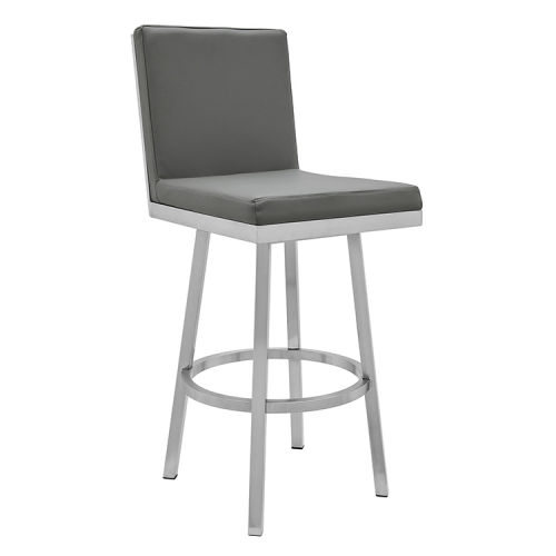 Rochester Swivel 30" Bar Stool in Grey Leatherette & Stainless