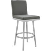 Rochester Swivel 30" Bar Stool in Grey Leatherette & Stainless