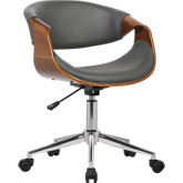 Geneva Office Chair in Grey Leatherette & Walnut Veneer on Chrome