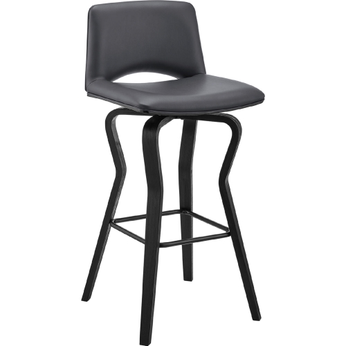 Gerty 30" Swivel Bar Stool in Grey Leatherette & Black Wood