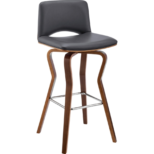 Gerty 26" Swivel Counter Stool in Grey Leatherette & Walnut Finish Wood