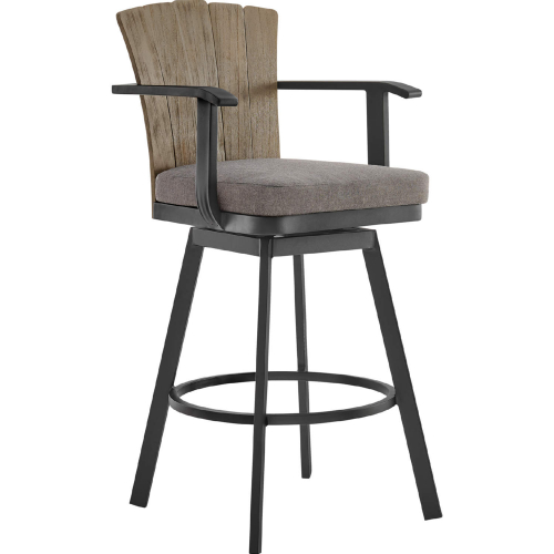 Hazel Outdoor Swivel 26" Counter Stool in Aluminum, Teak Wood & Charcoal Fabric (Set of 2)