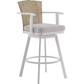 Hazel Outdoor Swivel 30" Bar Stool in Aluminum, Teak Wood & Argent Gray Fabric (Set of 2)