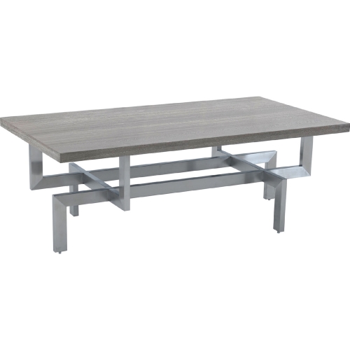 Illusion Coffee Table Grey Wood w/ Brushed Stainless Steel Base