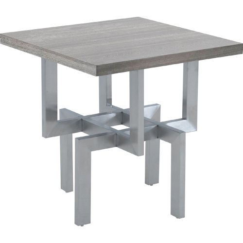 Illusion End Table Grey Wood w/ Brushed Stainless Steel Base