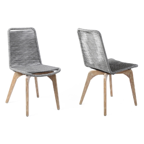 Island Outdoor Dining Chair in Teak Finish Eucalyptus & Gray Rope (Set of 2)