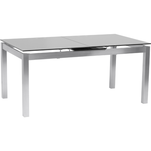 Ivan 63" Extension Dining Table in Brushed Stainless & Grey Tempered Glass