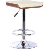 Java Adjustable Height Bar Stool in Chrome Base w/ Walnut Wood & Cream Leatherette Seat