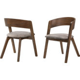 Jackie Dining Chair in Walnut Finish & Brown Fabric (Set of 2)